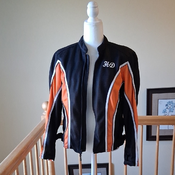 Harley-Davidson Black Mesh Bomber Style Biker Jacket with White Logo - Picture 2 of 13